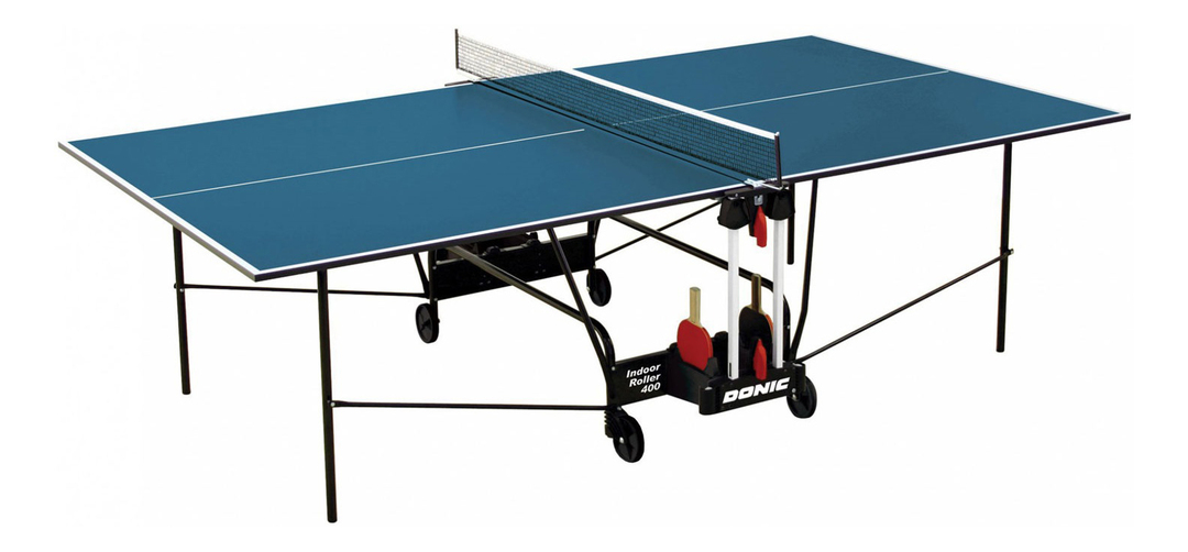 שולחן טניס דוניק רולר מקורה 400 כחול, עם רשת