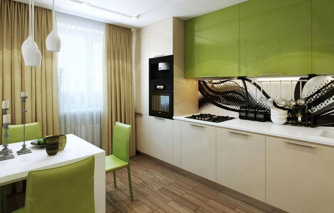 Green-beige set in the kitchen in brezhnevka