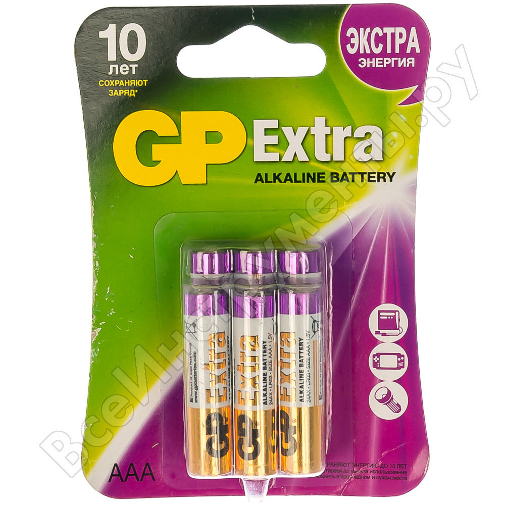 Sārma baterijas gp aaa 6 gab papildus sārma 24a 24ax-2cr6 extra