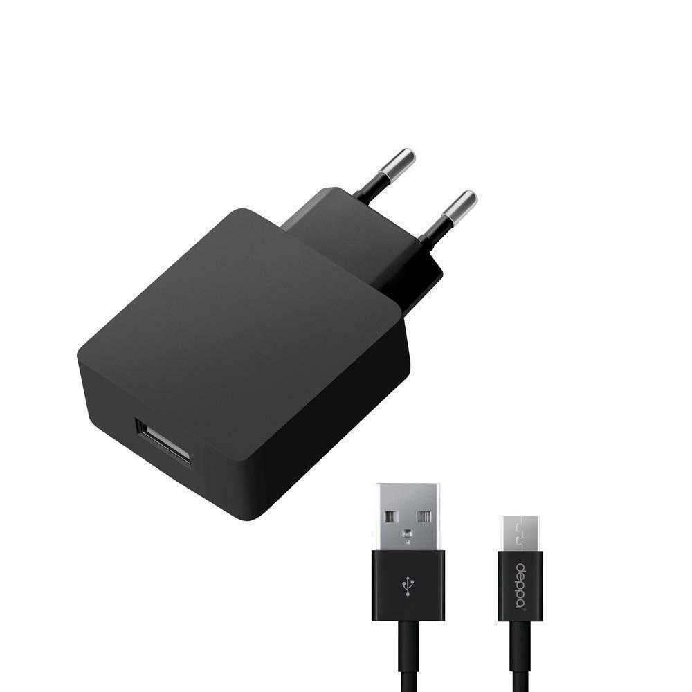 Sienas lādētājs Deppa (11375) USB Quick Charge 2.0 + microUSB kabelis 120 cm (melns)