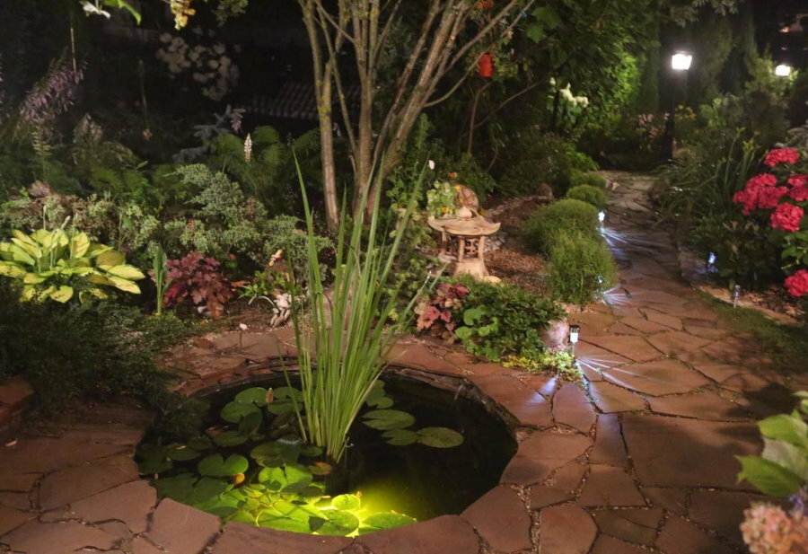 Osvětlení malého rybníka v letní chatě