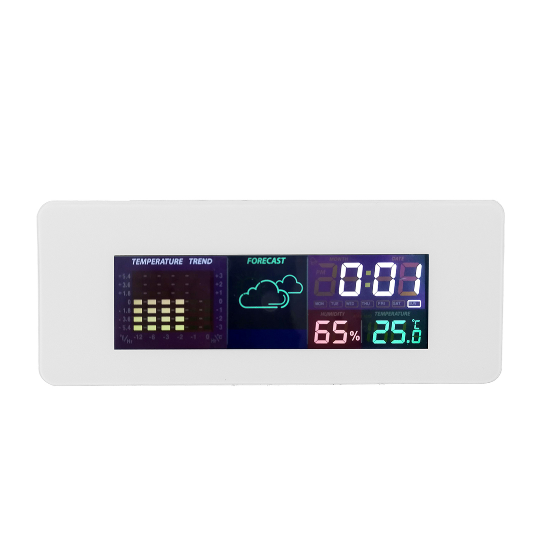 Multifunktionell färgskärm Temperaturfuktighetsmätare Hygrometer Monitor Kalender väckarklocka 12/24 timmars klocka