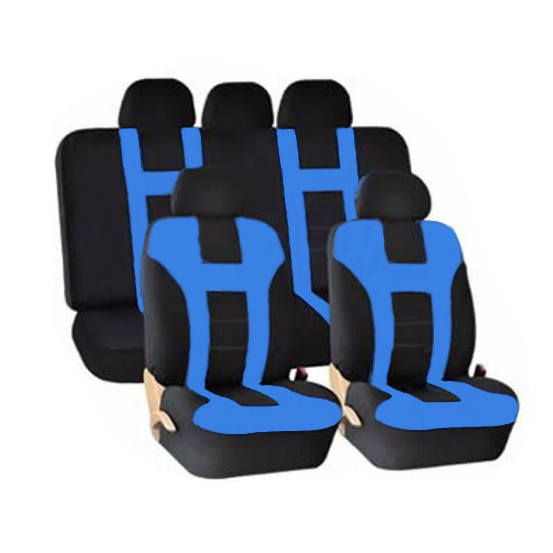 Universele autostoel inclusief voor achter beschermers 9-delige set wasbaar blauw en zwart