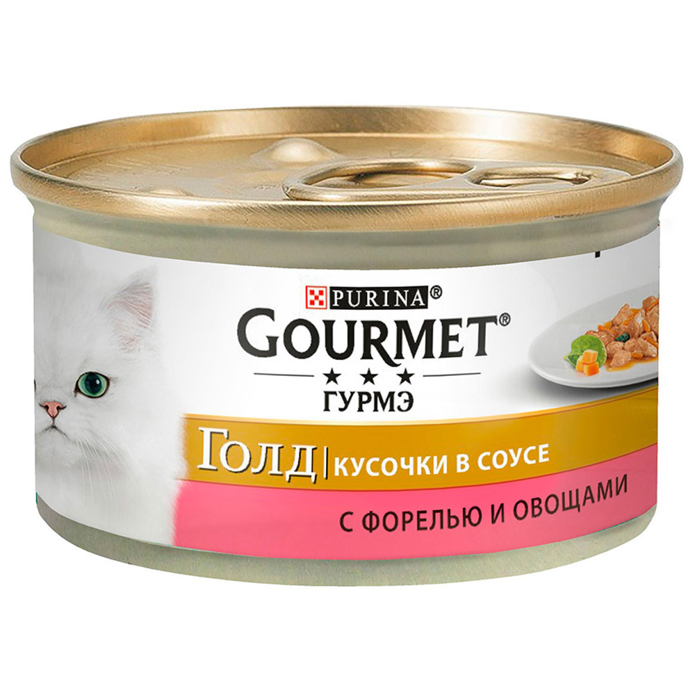 Food Gourmet Gourmet Gold kosi v omaki za mačke s postrvjo in zelenjavo 85g