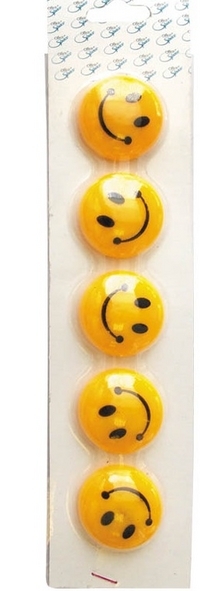 Magnes na tablicę Smiley, 3 cm, 5 sztuk