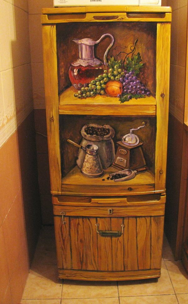 Country tarzı buzdolabı dekoruna bir örnek