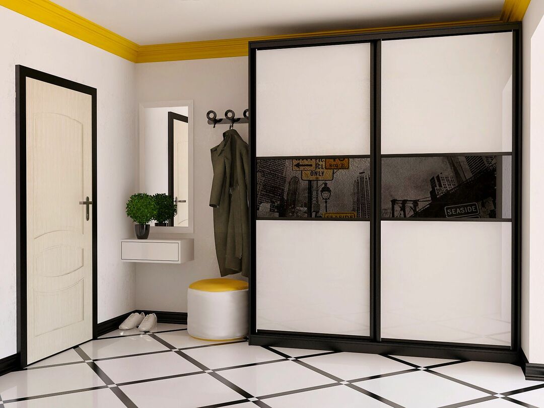 sliding wardrobe in the hallway with photo printing