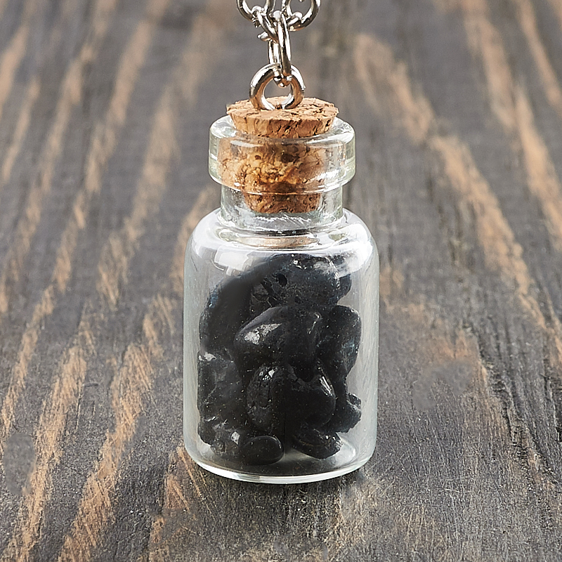 Pendant tourmaline black (sherl) (bij. alloy) bottle 3 cm