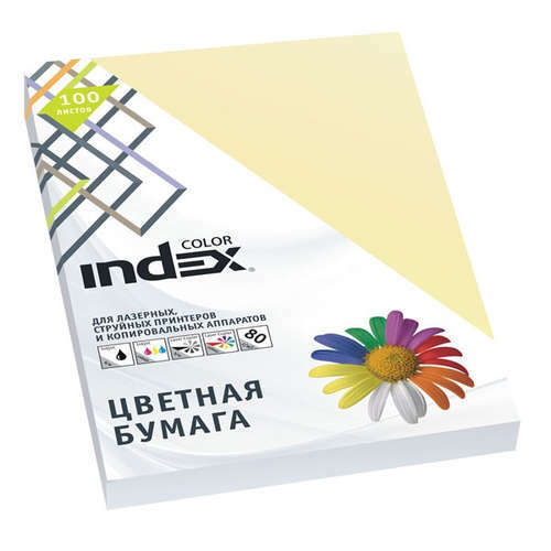 Papir, farget, kontor, indeksfarge 80gr, A4, lysegul (55), 100l