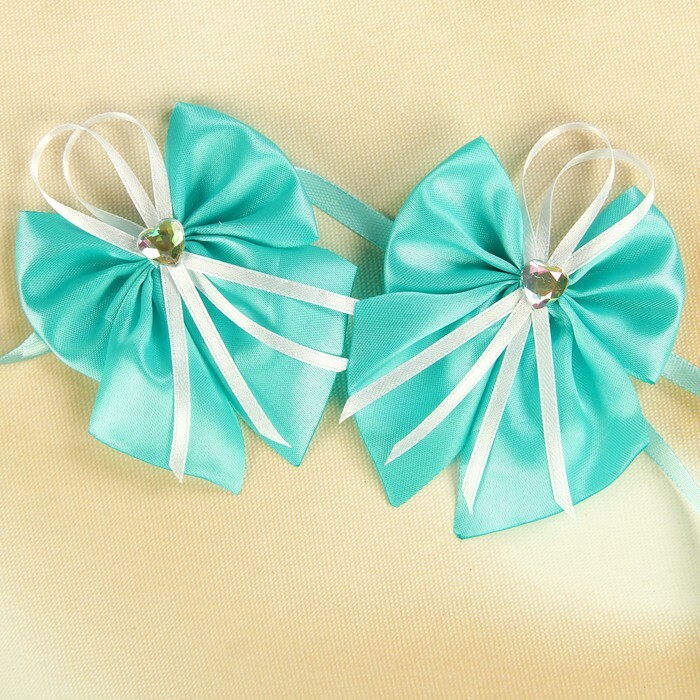 Bow-butterfly wedding for decor satin 2pcs turquoise