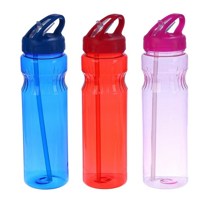 Water bottle 750 ml, sports, with stripes under the neck, with a sippy, mix, 7x27 cm