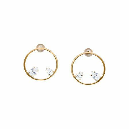 Moonswoon Moonswoon Two Crystal Drop Gold Plated Circle Earrings