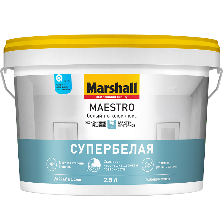 Stropní barva Marshall Maestro Bílý strop Lux hluboká matná bílá 2,5 l