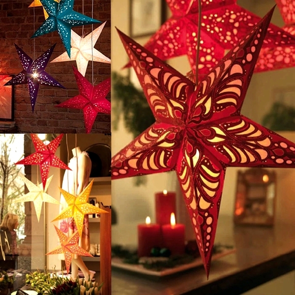 See Christmas Star Laser Paper Hanging Decorations Handmade Folding 3d Pentagram Christmas Decorations