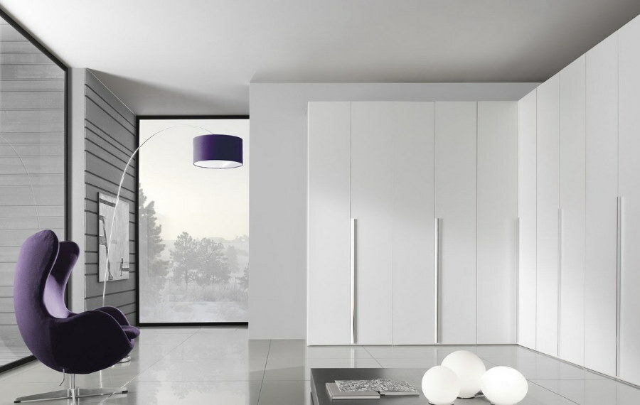 Corner wardrobe with white plastic fronts