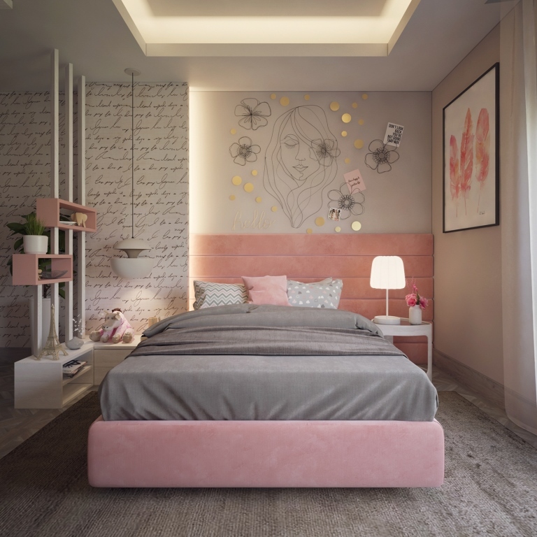 sivo roza spalnica v mansardi