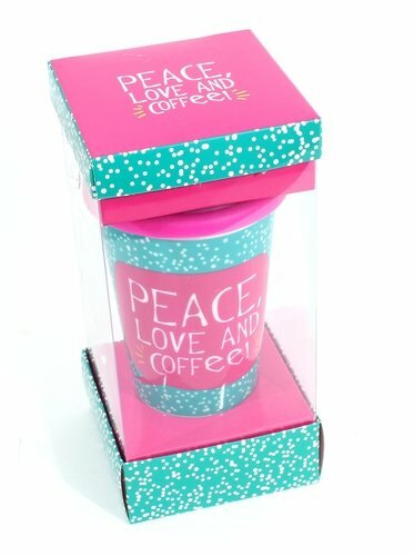 Verre céramique Peace, Love and Coffee (boîte PVC)