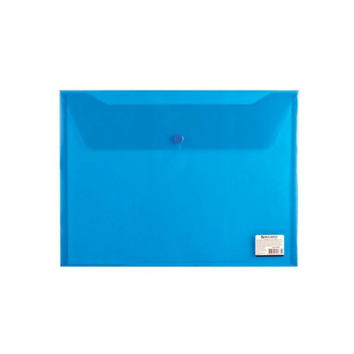 Kirjekuori kansio painikkeessa A4 150 mikronia BRAUBERG, läpinäkyvä sininen 221637