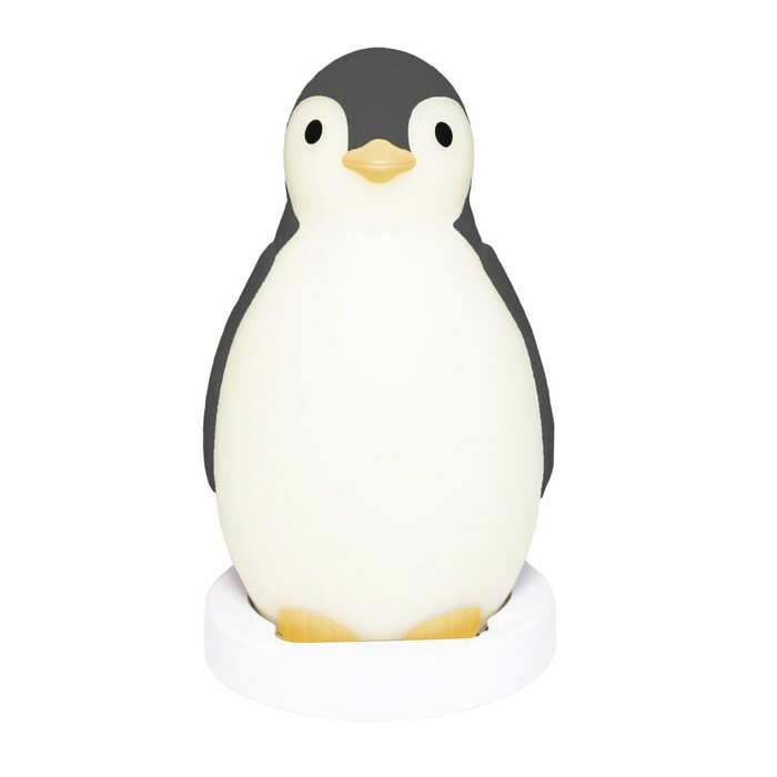 Bezprzewodowa lampka nocna dla dzieci z głośnikiem i budzikiem „Pam Penguin”, kolor szary, 0+