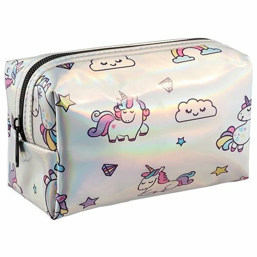 Cosmetic bag with zipper Unicorns and clouds (holography) (16x8) (PVC box) (12-24725-XY115)