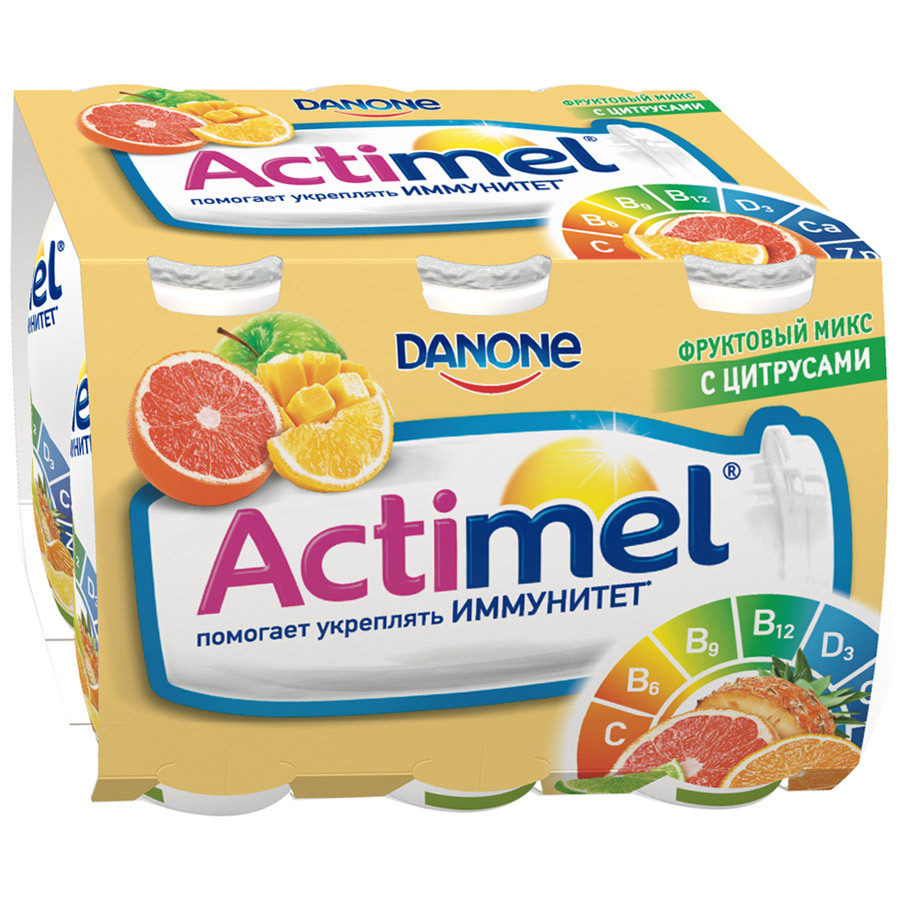 Mit Actimel angereichertes fermentiertes Milchprodukt Fruchtmischung mit Zitrusfrüchten 2,5% 100g * 6