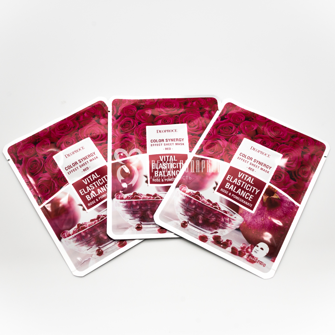 Deoproce maska ​​w płachcie z efektem synergii kolorów z ekstraktem z granatu i płatków róży: ceny od 44 ₽ kup tanio w sklepie internetowym
