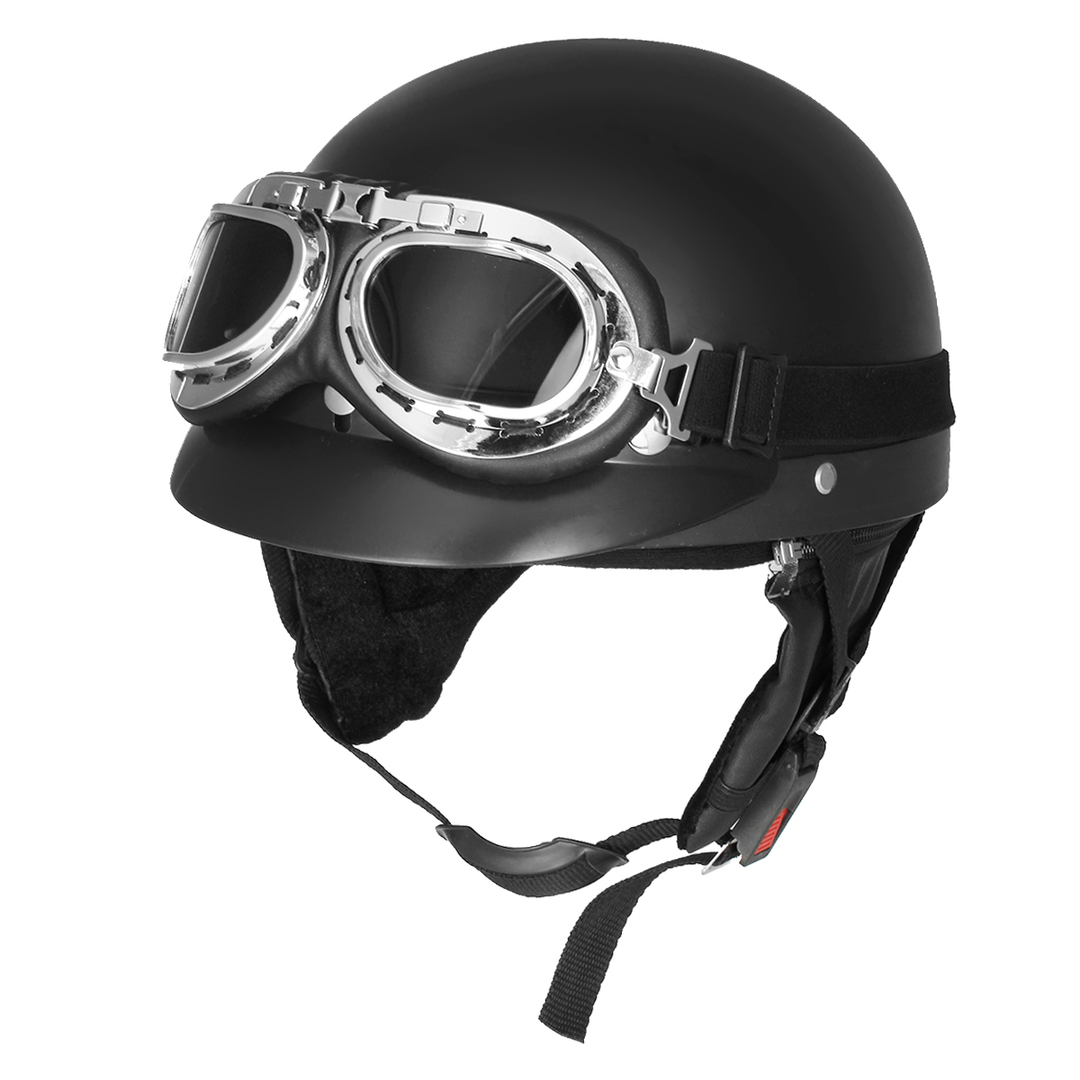 Retro matt svart motorcykel halv ansikte hjälm biker scooter med solskydd UV -glasögon Cafe Racer