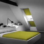 Hálószoba a tetőtérben egy minimalista stílusban