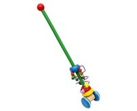 Drvena igračka Invalidska kolica na štapu. Perlice sa satom, 12,5x7x54 cm