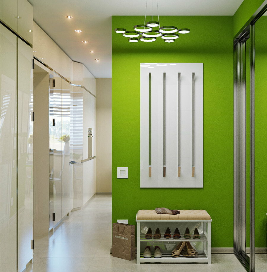 קיר ירוק בהיר במסדרון מודרני