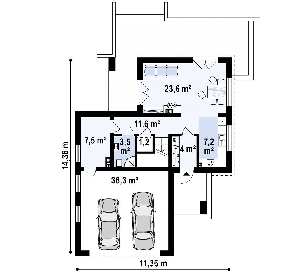 Il progetto è una casa di solo piano con un garage