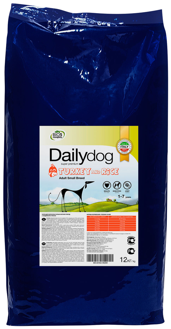 Tørfoder til hunde Dailydog Adult Small Breed, til små racer, kalkun og ris, 12kg