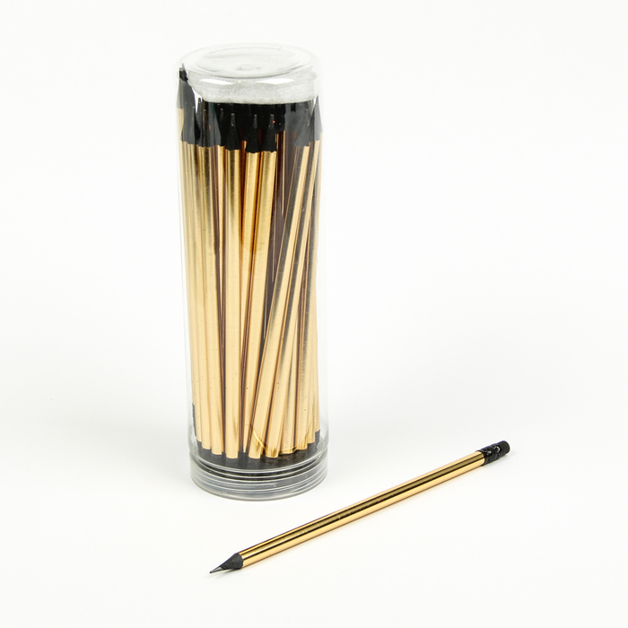 Schwarzer Bleistift mit HB Radiergummi rundes, angespitztes Goldetui