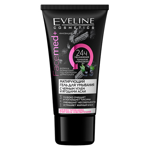 Cleansing gel EVELINE with black charcoal and acai berry mattifying 30 ml