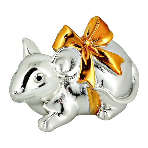Ukrasna figurica ARTS Srebrni štakor sa zlatnom mašnom
