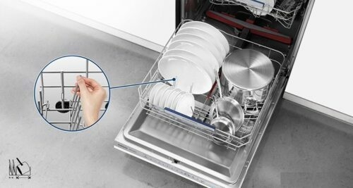 Regulowane szyny umożliwiają tworzenie przegródek wystarczająco dużych, aby pomieścić zarówno małe naczynia, jak i duże przedmioty