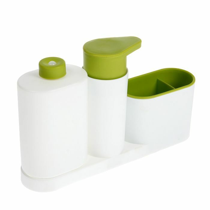 Standaard voor badkamer- en keukengerei met dispenser en fles, MIX-kleur