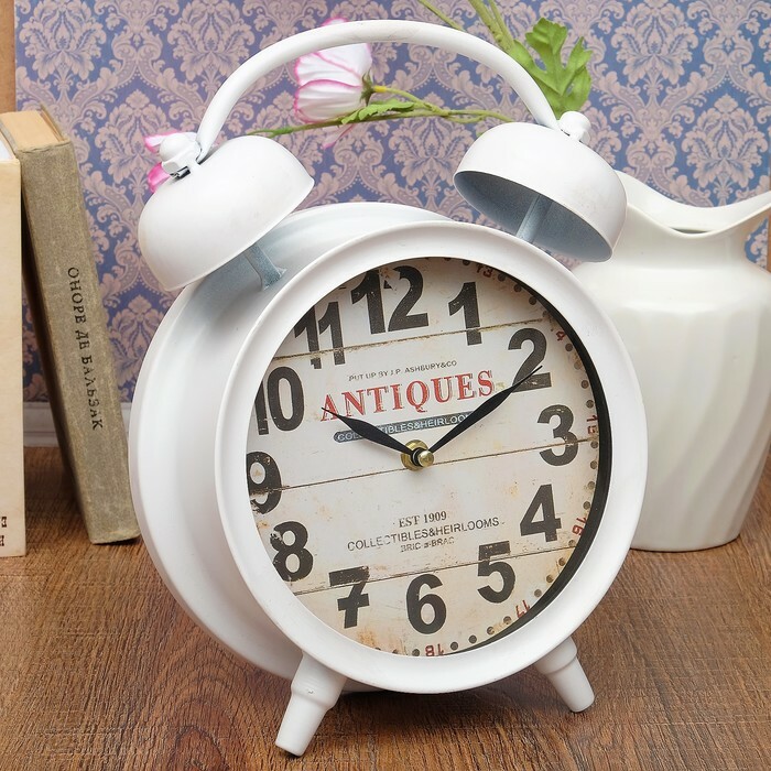 Table clock Loft, in the form of an Alarm clock white d = 21, 9.5 * 22.5 * 33 cm