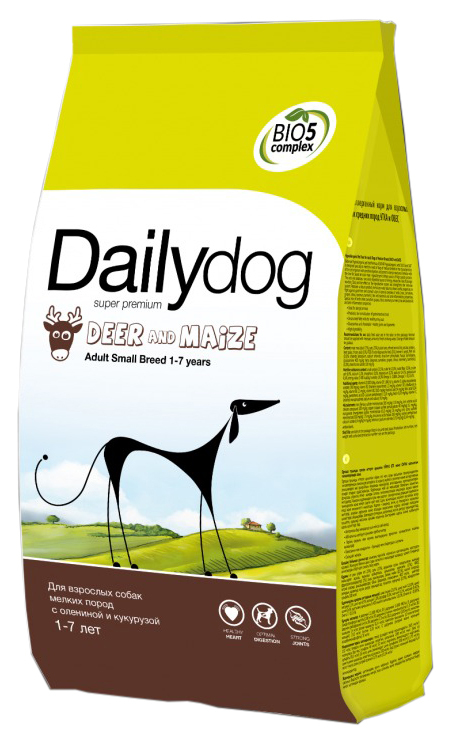 Sausā barība suņiem Dailydog Adult Small Breed, brieža gaļa un kukurūza, 3 kg