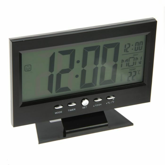 Table clock, electronic, black, 3 x AAA batteries, 14.5 x 5 x 11 cm