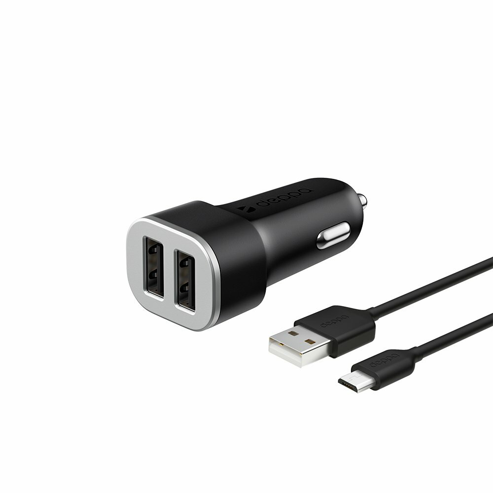Auto lādētājs Deppa 2 USB 2.4A + mikro USB kabelis melns 11283