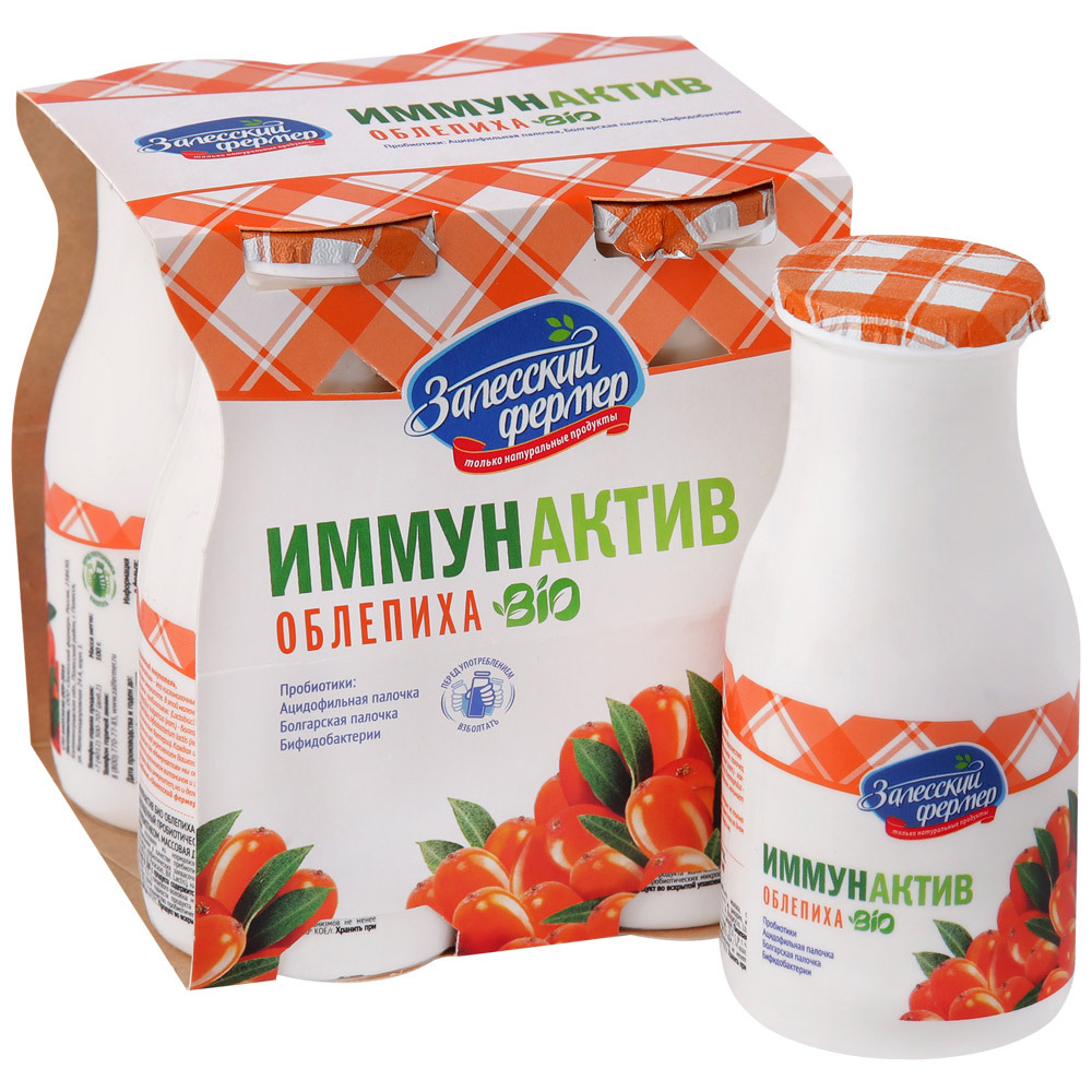 Prodotto a base di latte fermentato Immunactive Zalessky farmer Bio Olivello spinoso 1,2% 4 * 0,1 kg