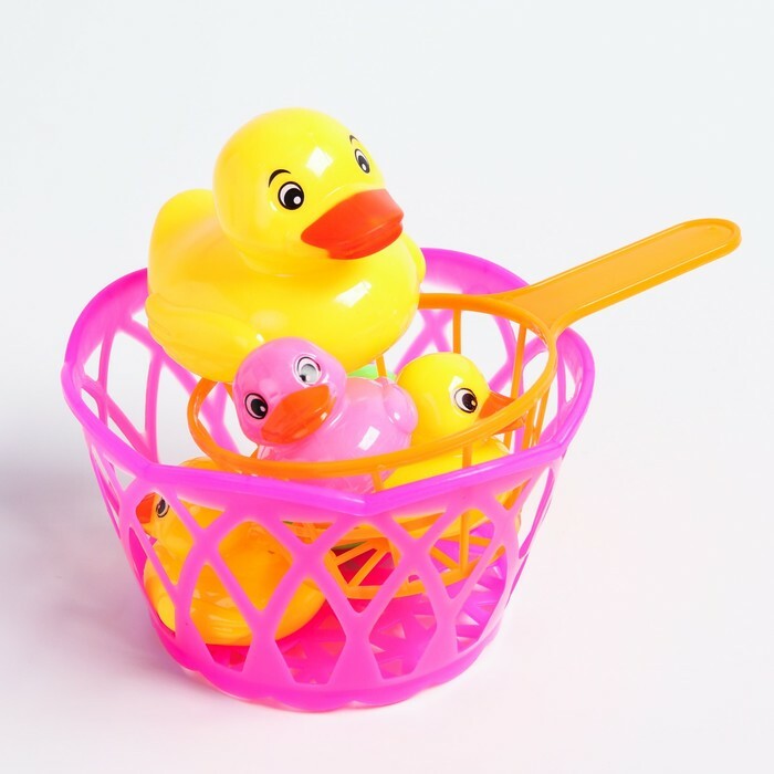 Conjunto de banho " Patos num cesto", com rede para borboletas