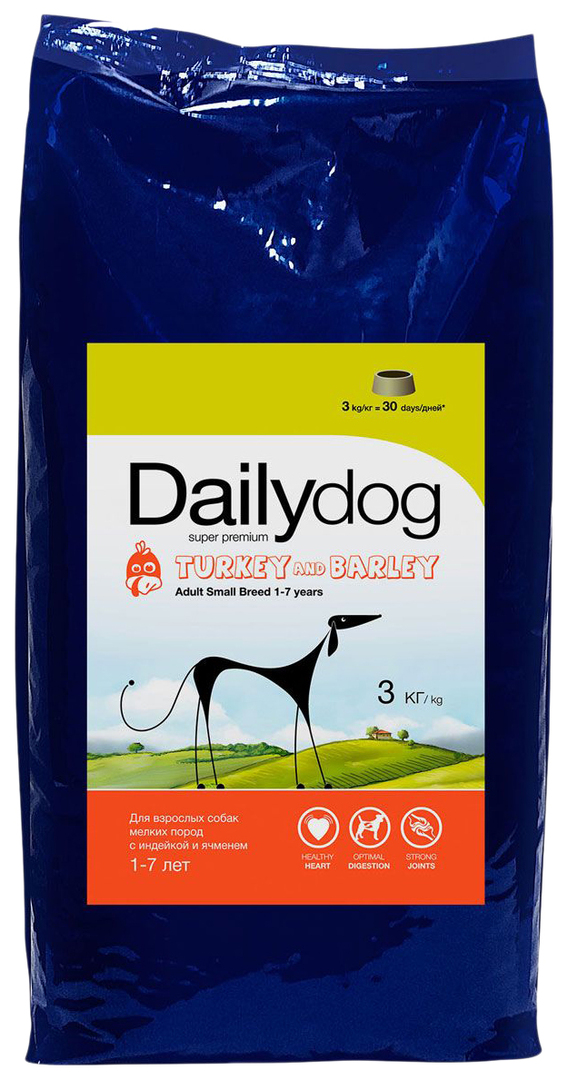 Cibo secco per cani Dailydog Adult Small Breed, per razze piccole, tacchino e orzo, 3kg