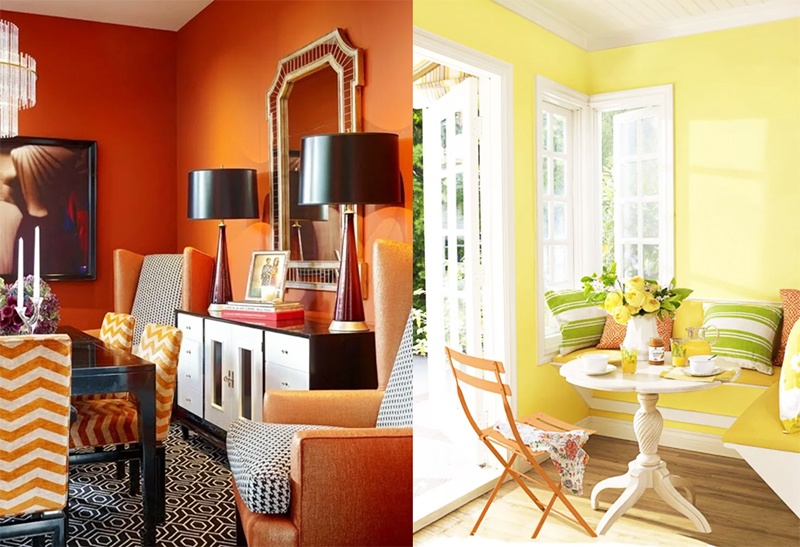 Hvis du er hjemsøgt af mangel på sollys i interiøret, er det bedre at erstatte orange med en (helst ikke for mættet) nuance af gul