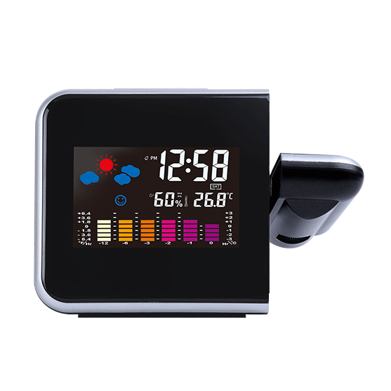 Visor LED de temperatura e umidade do ar Relógio de projeção sem fio Relógio despertador da estação meteorológica