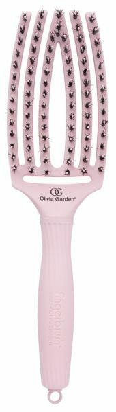 OLIVIA מברשת אצבע לגינה משולבת בינונית לשיער + זיפים טבעיים בצבע ורוד פסטל