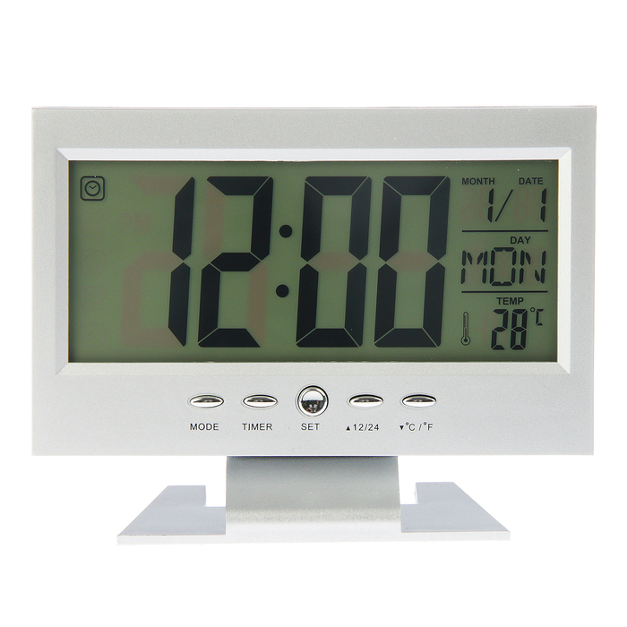 Budzik elektroniczny prostokątny, podświetlenie, temperatura, data, 2AAA, 14,5*11cm