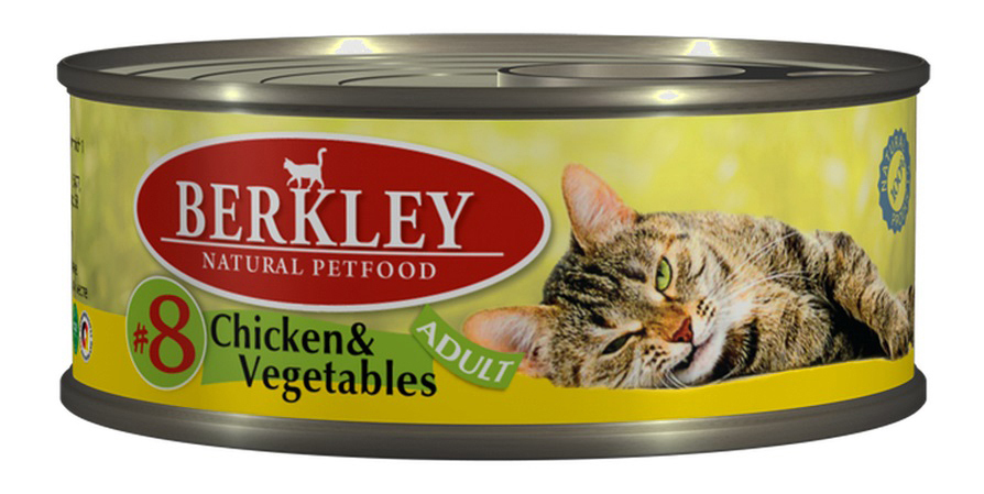 Cibo in scatola per gatti Berkley Adult Cat Menu, pollo, verdure, 100g