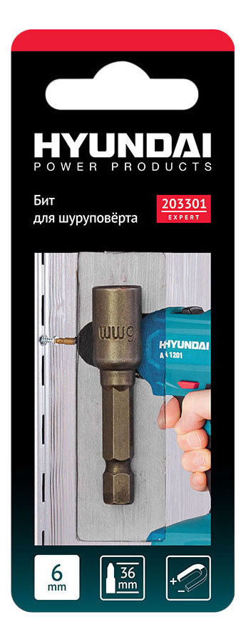 Broca magnética para chave hexagonal da chave de fenda Hyundai 6x36mm (25/500) 203301